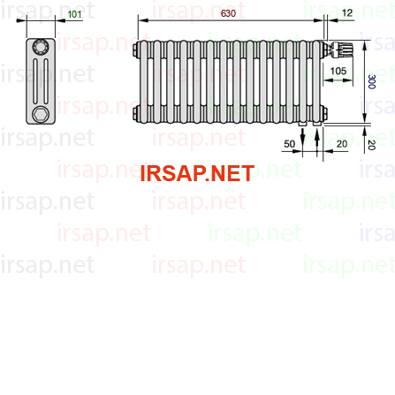чертеж радиатора Irsap Tesi 30300-1430300-14-25-01